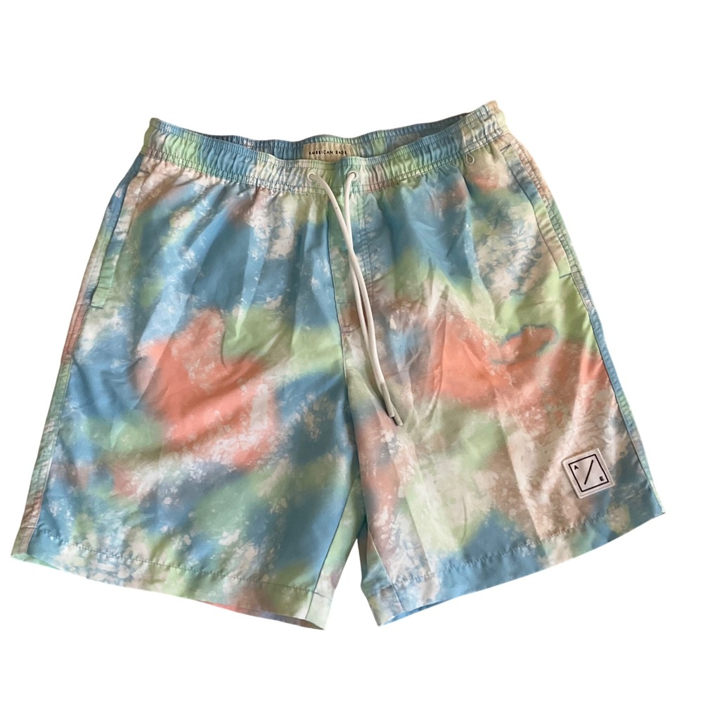 American Eagle Swim Trunks Mens Medium Multi Tie Dye Drawstring Shorts‎